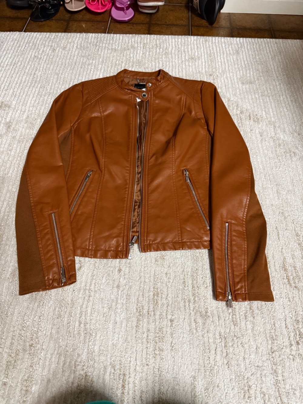 Express Women's Cognac Faux Leather Moto Jacket